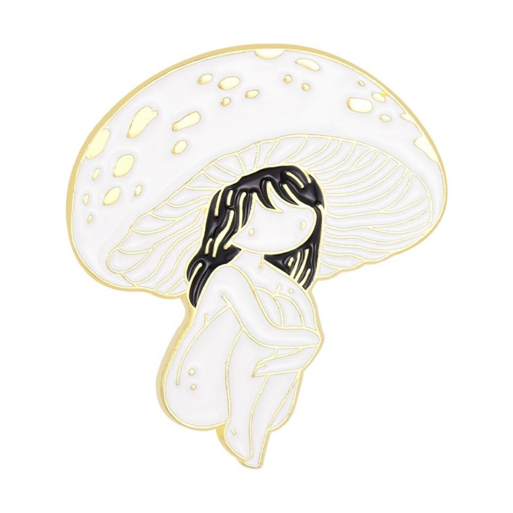 WHITE  Mushroom Girls Enamel Pins 6-2